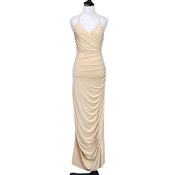 ASOS AX Paris Maxi Dress Maxi Length Ruched Creamy Nude color - Picture 2 of 16